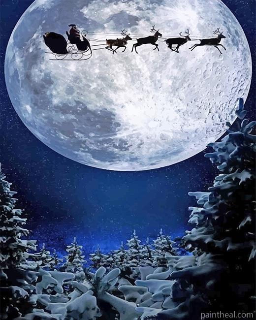 Santa and Reindeer Silhouette Painting By Numbers Kits