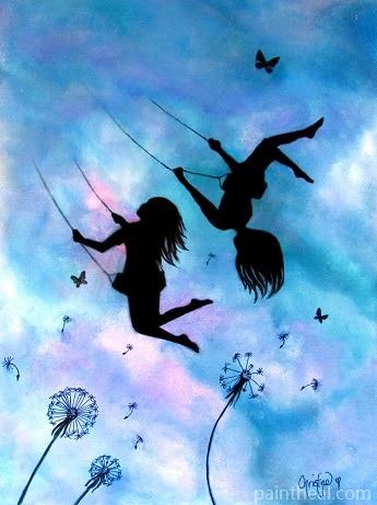 Swinging Girls Silhouette Painting By Numbers Kits