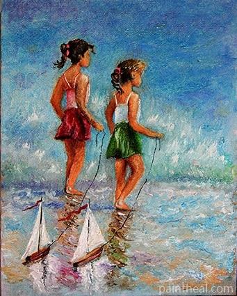 Little Girls In Beach Art Painting By Numbers Kits