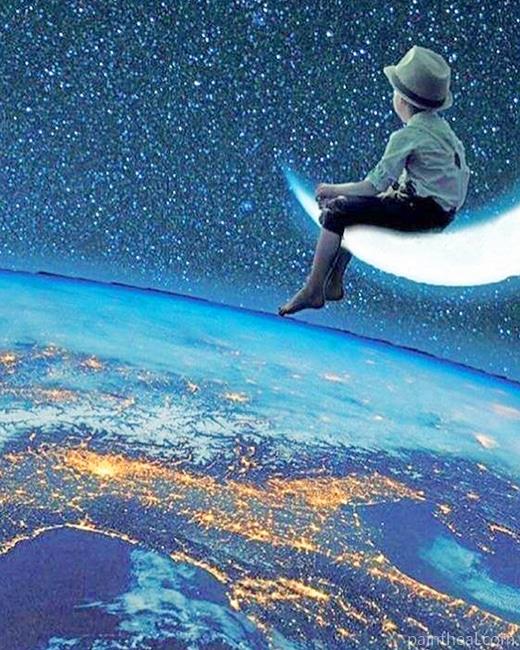 Little Boy On Moon Painting By Numbers Kits