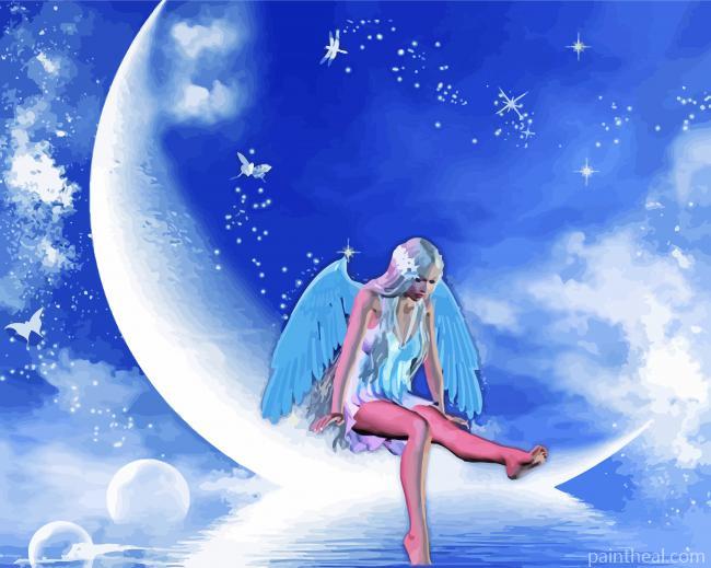 Sitting Angel On Moon Painting By Numbers Kits