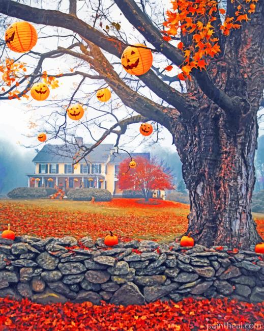 Autumn Halloween Tree Painting By Numbers Kits