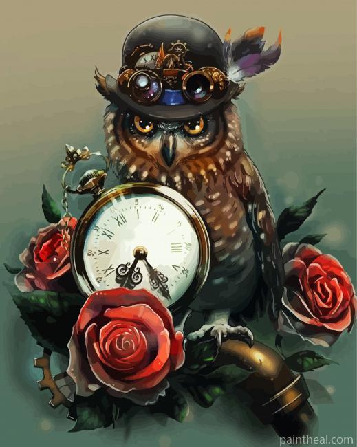 Steampunk Owl With A Vintage Clock Painting By Numbers Kits