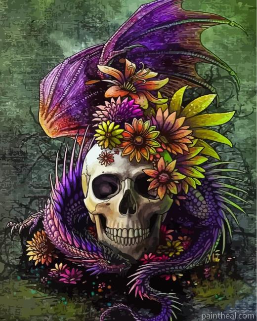 Dragon With Skull And Flowers Painting By Numbers Kits