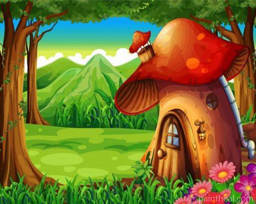 Mushroom House Illustration Painting By Numbers Kits