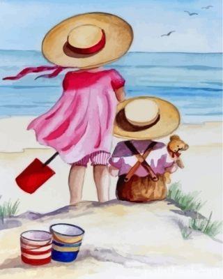 Siblings In Beach Painting By Numbers Kits