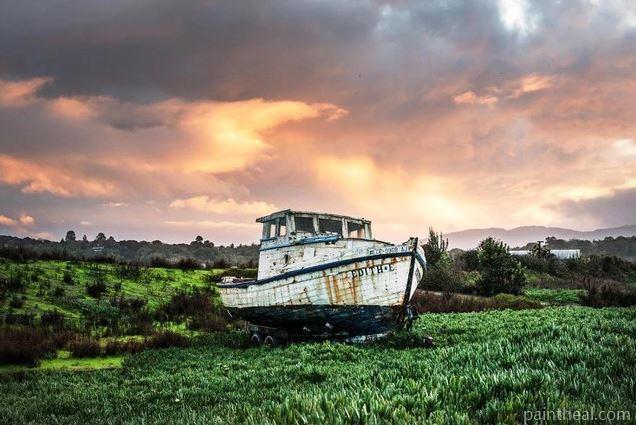 Abandoned Boat On grass field- Landscape Paint By Number Painting By Numbers Kits