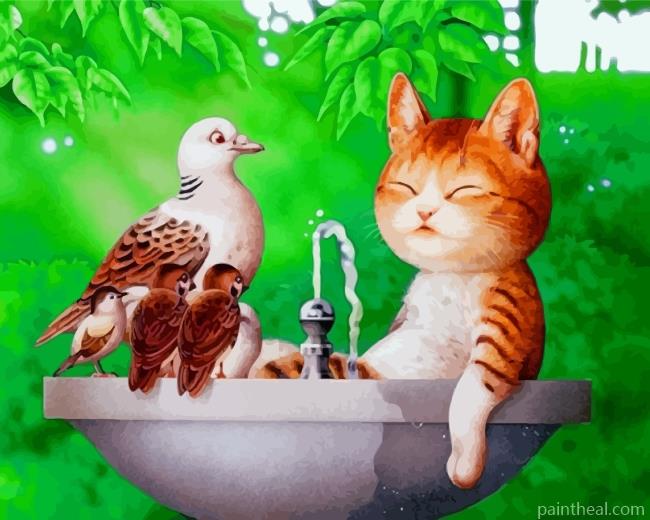 Cute Cat And Birds Painting By Numbers Kits