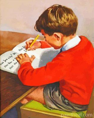 Vintage Boy Studying Painting By Numbers Kits
