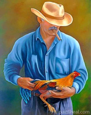Man Holding Rooster Painting By Numbers Kits