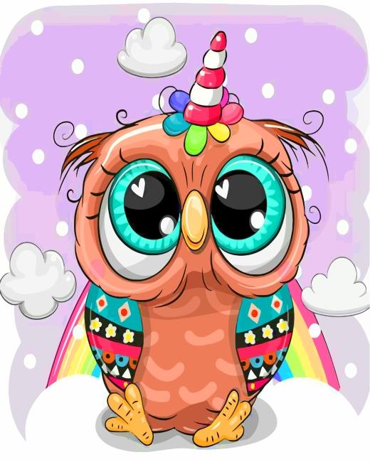Owl With A Unicorn Horn Painting By Numbers Kits
