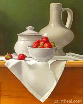 White Utensils And Strawberries Painting By Numbers Kits