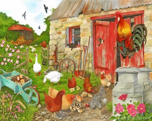 Roosters Farm Painting By Numbers Kits