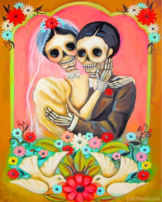 Bride And Groom Skull Painting By Numbers Kits