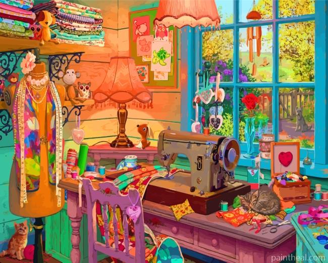 Vintage Sewing Shed Painting By Numbers Kits