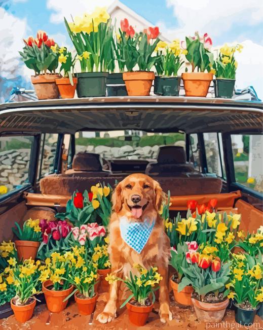 Retriever And Plants Painting By Numbers Kits