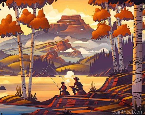 Fisherman And Son Illustration Painting By Numbers Kits