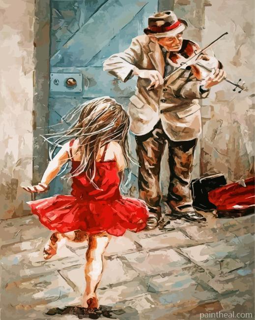 Violinist Man And Girl Painting By Numbers Kits