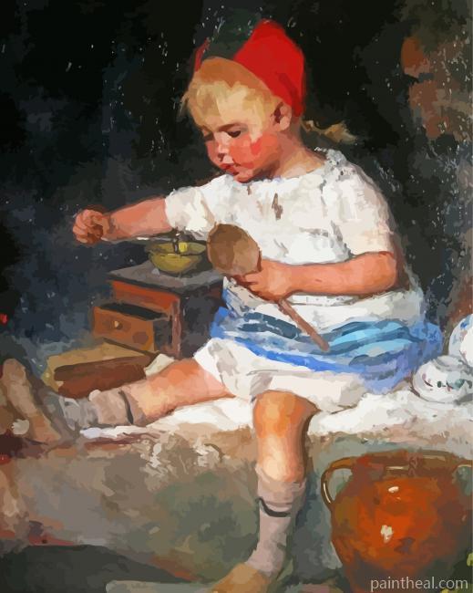 Little Girl and The Coffee Mill Painting By Numbers Kits