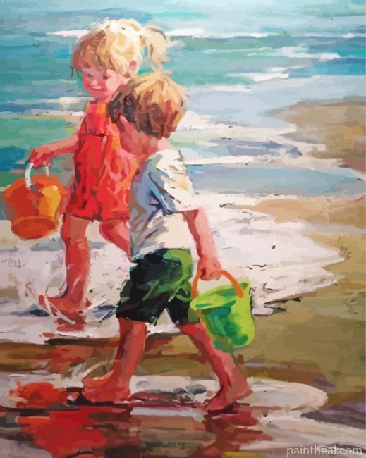 Kids By Seaside Painting By Numbers Kits