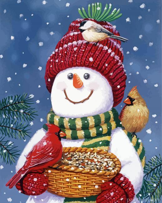 Aesthetic Snowman With Birds Painting By Numbers Kits