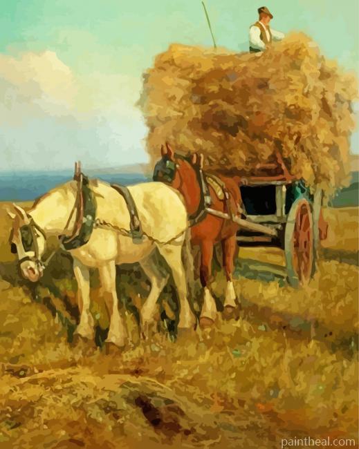 Vintage Harvesting With Horses Painting By Numbers Kits