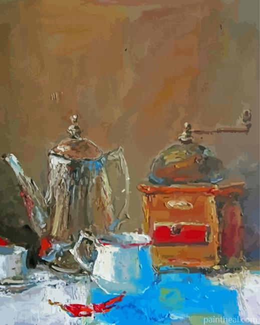 Coffee Mill and Breakfast Still Life Painting By Numbers Kits
