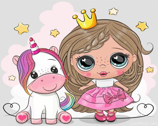 Adorable Princess And Unicorn Painting By Numbers Kits