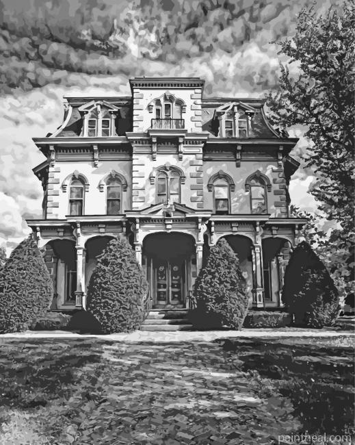 Black And White Vintage House Painting By Numbers Kits
