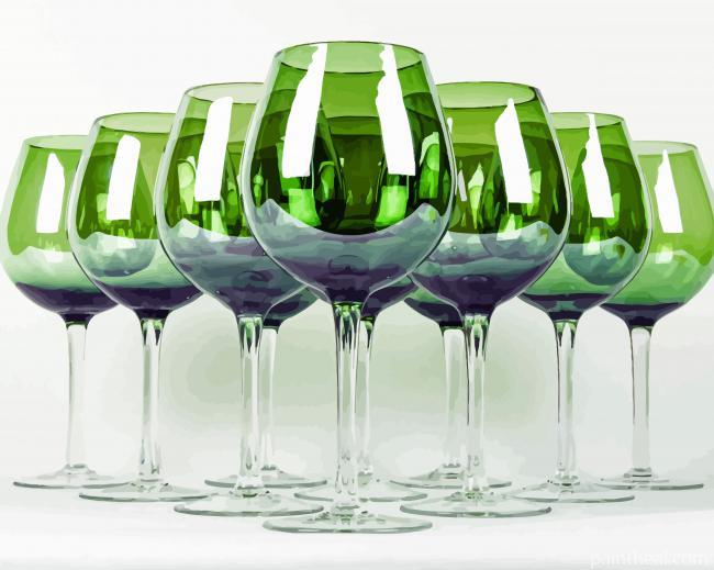 Green Wine Glasses Painting By Numbers Kits