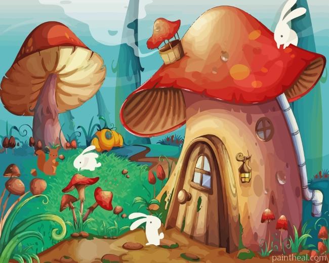 Cartoon Mushroom House Painting By Numbers Kits