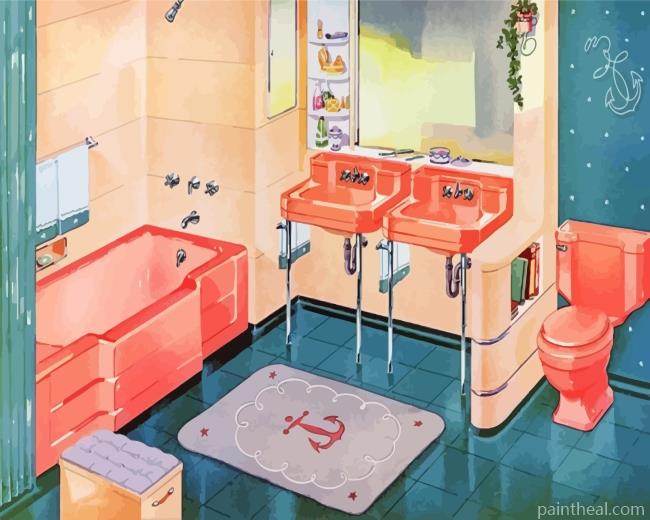 Vintage Bathroom Painting By Numbers Kits