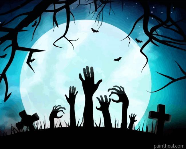 Zombie Hands Graveyard Silhouette Painting By Numbers Kits