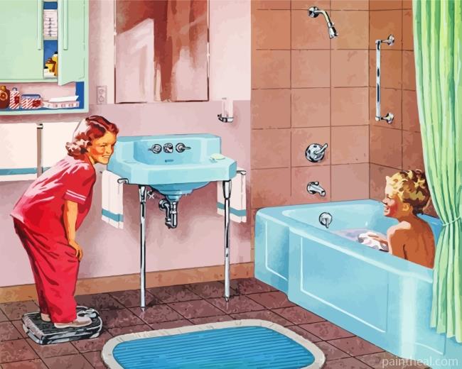 Children In Bathroom Painting By Numbers Kits