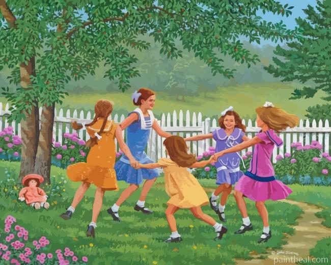 Little Sisters Playing Painting By Numbers Kits