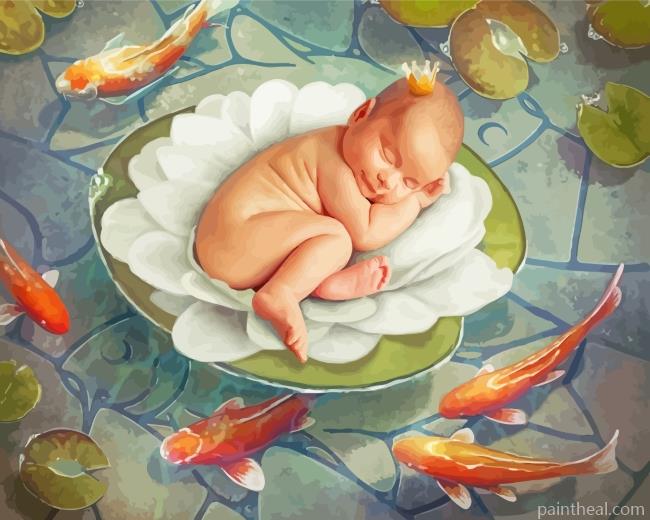 Newborn Baby And Koi Painting By Numbers Kits