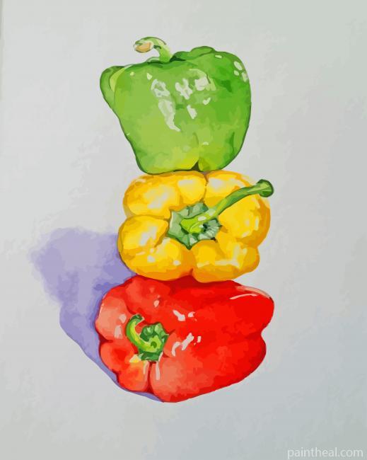 Green Yellow And Red Peppers Painting By Numbers Kits