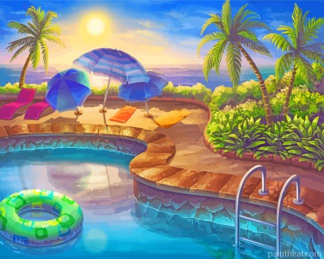 Sunset Swimming Pool Painting By Numbers Kits