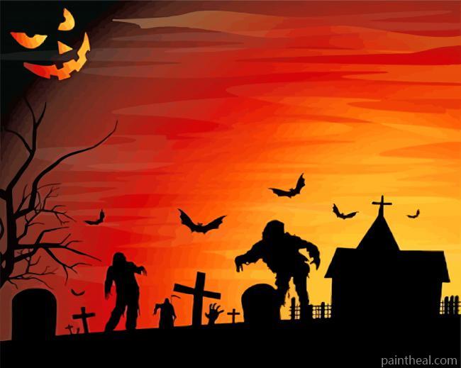 The Dead Zombies In Graveyard Painting By Numbers Kits