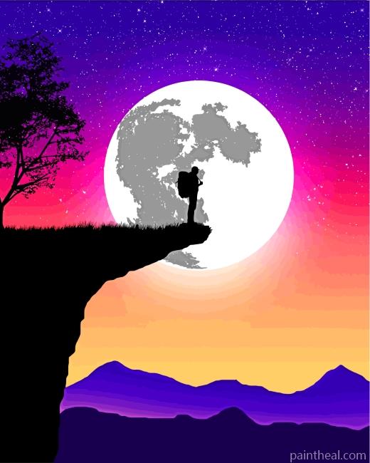 Man Silhouette Moonlight Painting By Numbers Kits