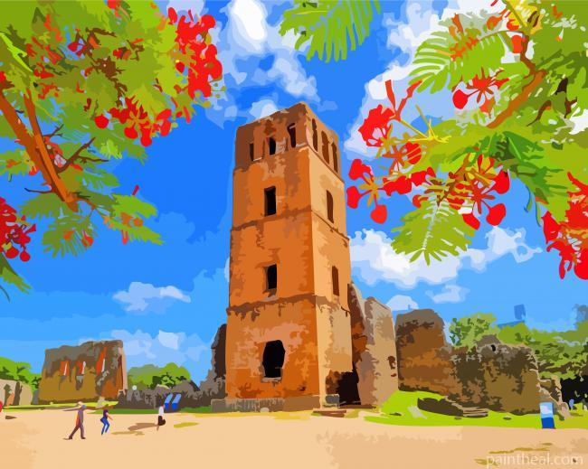 Panama Viejo Buildings Painting By Numbers Kits