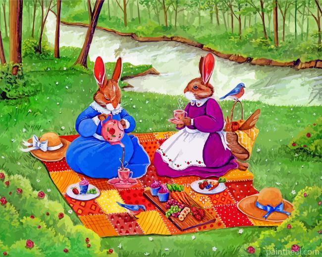 Bunnies In Picnic Painting By Numbers Kits