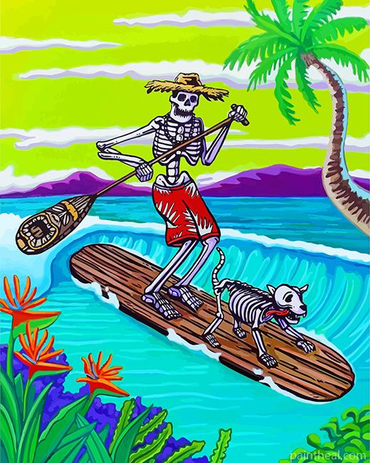 Skeleton Wearing A Hawaiian Shirt Painting By Numbers Kits