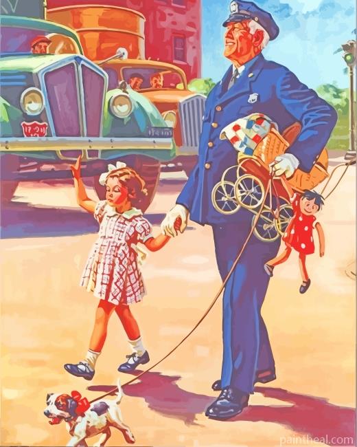 Policeman And Little Girl Painting By Numbers Kits
