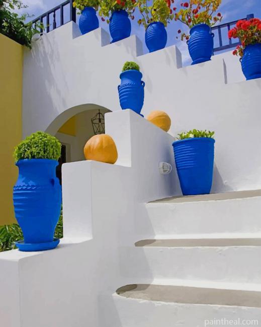 Greece Blue Plants Pot Painting By Numbers Kits