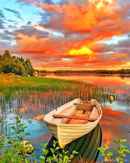 Aesthetic Lakeside Boat Painting By Numbers Kits