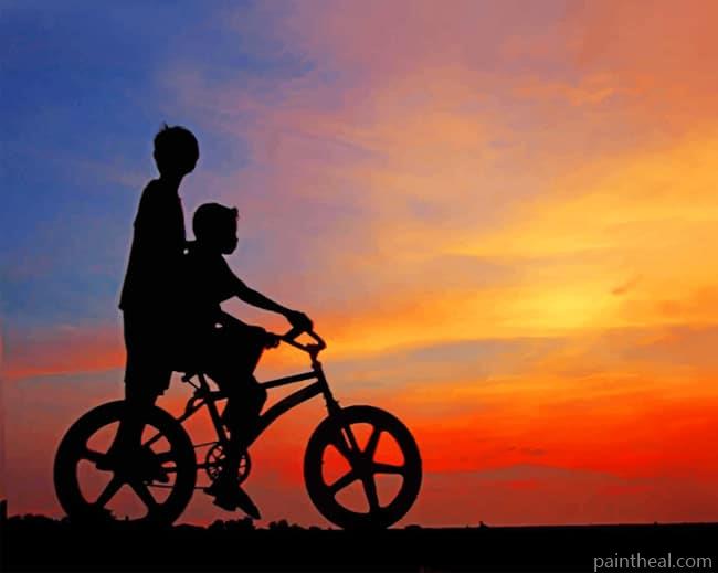 Friends On Bicycle Silhouette Painting By Numbers Kits