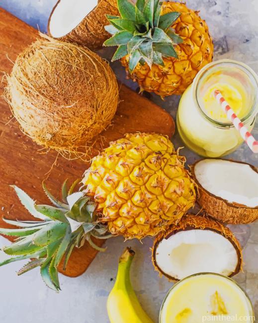 Pineapple And Coconut Fruits Painting By Numbers Kits