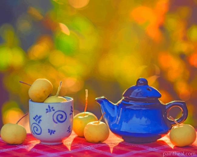 Apples In Cup And Teapot Painting By Numbers Kits