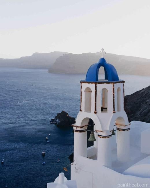 Blue Dome Church Greece Painting By Numbers Kits
